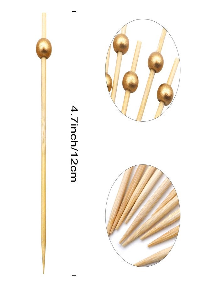 BLUETOP BLUE TOP Gold Pearl Cocktail Picks 4.7 Inch 200 PCS for Food Appetizer/Fruit/Cakes/Cheese/Burgers,Decorative long toothpicks for Parties,Bar,Event,Hotel,July 4th - Image 2